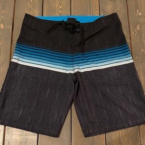 Burnside Black and Blue Striped Board Shorts